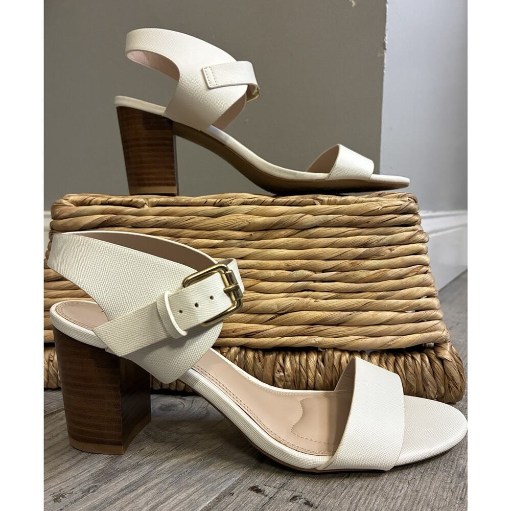 Kelly & Katie Frilisa Ankle Strap Block Heel Sandals Cream Ivory White Size 9.5 - Picture 2 of 7